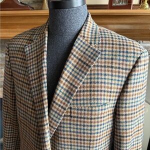 SAMUELSOHN Men’s Brown, Green & Blue Gun Check All Wool Tweed Sport Coat - 46L
